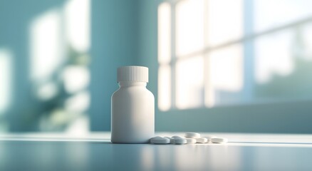 Close-up of a vial filled with medicine on a table in a modern medical laboratory. The concept of advanced medicine and treatment symbolizes medical research and pharmaceutical development.