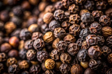 Obraz premium Macro Close-up of Black Peppercorns Seeds, Spice Background Texture