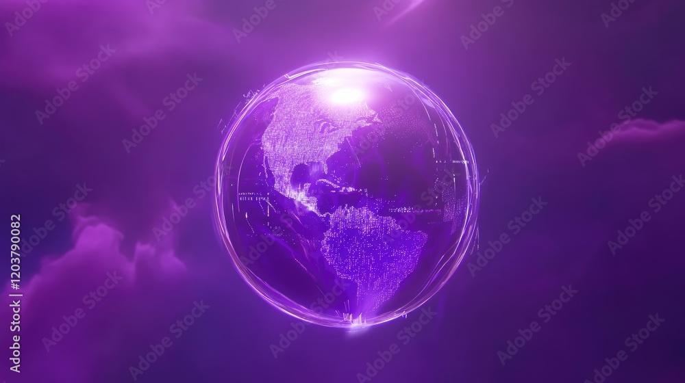 Poster a holographic globe with data streams flowing in and out, representing global augmentation.