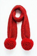 Red Knit Scarf with Pompoms