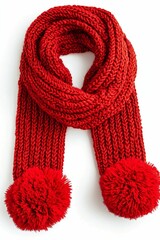 Red Knit Scarf with Pompoms