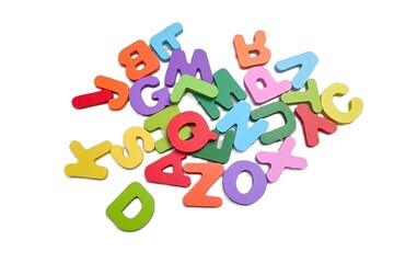 Fototapeta premium Pile of colorful wooden alphabet letters.