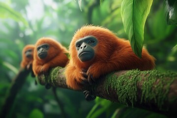 Jungle Wildlife, Fauna, Canopy A lively jungle canopy where fauna thrivemonkeys swing, birds flutter, and insects buzz through the foliage Discover vibrant rainforest biodiversity, explore lush green