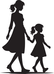 Mother and Daughter Walking Silhouette Vector Illustration - Family Bond Clipart Design
