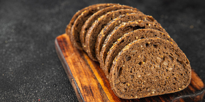 Cereal bread pieces whole grain bread product pieces fresh tasty food dish delicious gourmet food background on the table rustic food top view copy space - Powered by Adobe