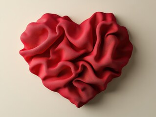 Red Fabric Heart: A Textured Abstract Representation of Love and Romance