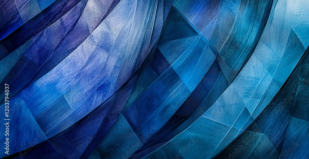 Poster abstract blue waves with intersecting geometric shapes and smooth textures