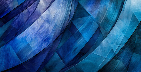 Abstract blue waves with intersecting geometric shapes and smooth textures