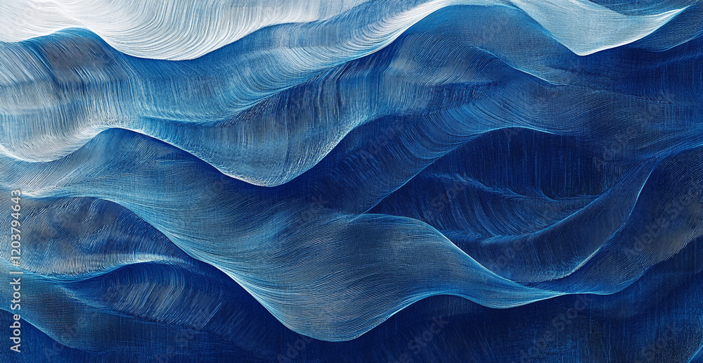 Aufkleber abstract waves in shades of blue with textured lines creating a dynamic and smooth pattern