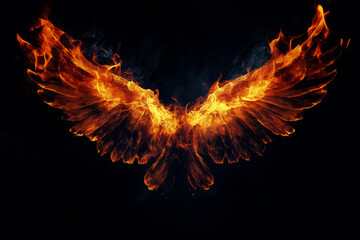 wings fire on black background.