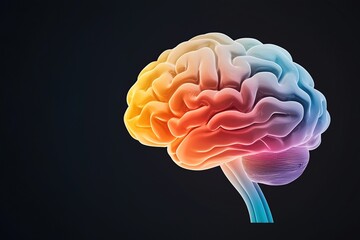 Colorful digital illustration of a human brain against a dark background, representing creativity and intelligence.