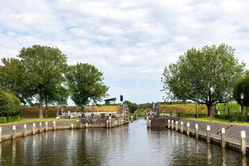 Benedensas lock complex at the mouth of the Steenbergsche Vliet near De Heen, the Netherlands, one of most important historic waterworks in the country