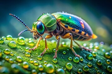 Fototapeta premium Macro Photography: Tiny Bug on Green Leaf, Nature Close-Up, Insect Detail, Wildlife