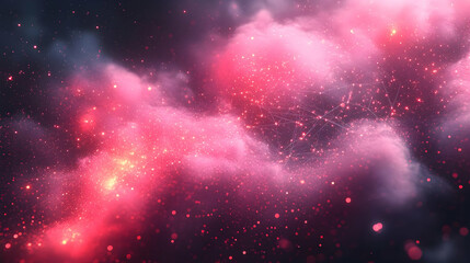Obraz premium Pink and Red Cosmic Clouds with Sparkling Glitter: Abstract Background