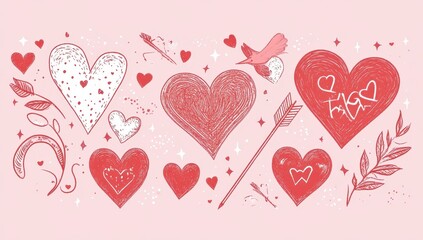 Romantic Hearts Illustration for Valentines Day: A Collection of Cute Pink and Red Heart Designs
