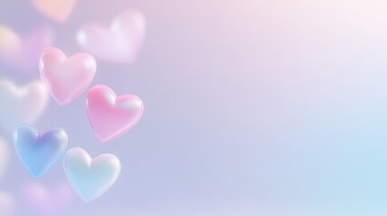 Glowing neon hearts on a misty pastel background, neon hearts in pastel mist, glowing pastel neon hearts in dreamy mist