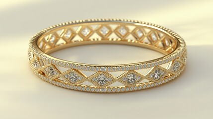 A stunning diamond band on a pale gold background.
