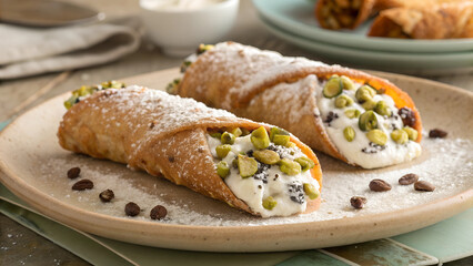 Golden rolled pastry with creamy swirl filling and chocolate chips