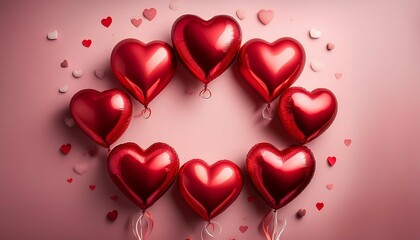 heart shaped balloons arranged in a circle for valentines day