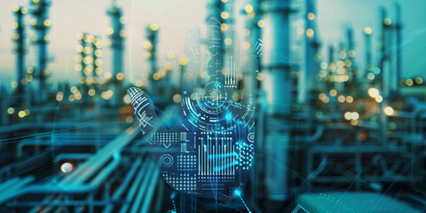 Digital Overlay of AI in Industrial Refinery, Artificial Intelligence in Energy Industry

