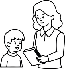 Coloring book a teacher teach her child line art