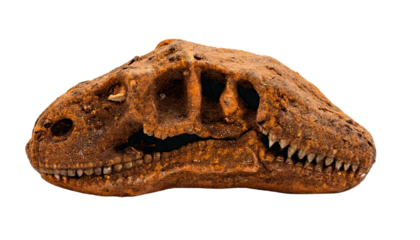 Tyrannosaurus Rex Dinosaur Fossil Discovered by Archaeologists on White Background
