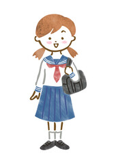 セーラー服を着た女子学生のイラスト