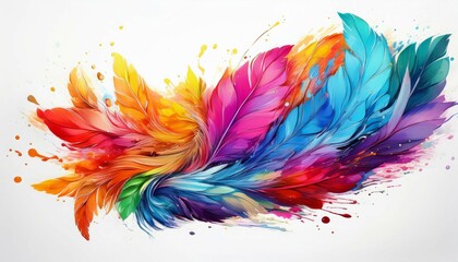 vibrant and colorful paint splash with a feather like shape isolated on a clean white background