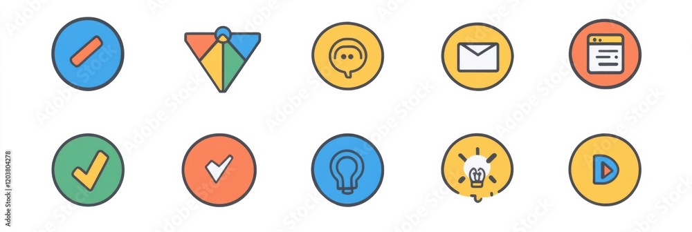 Aufkleber Collection of colorful and minimalist icons representing various functionalities and applications in digital design. Generative AI