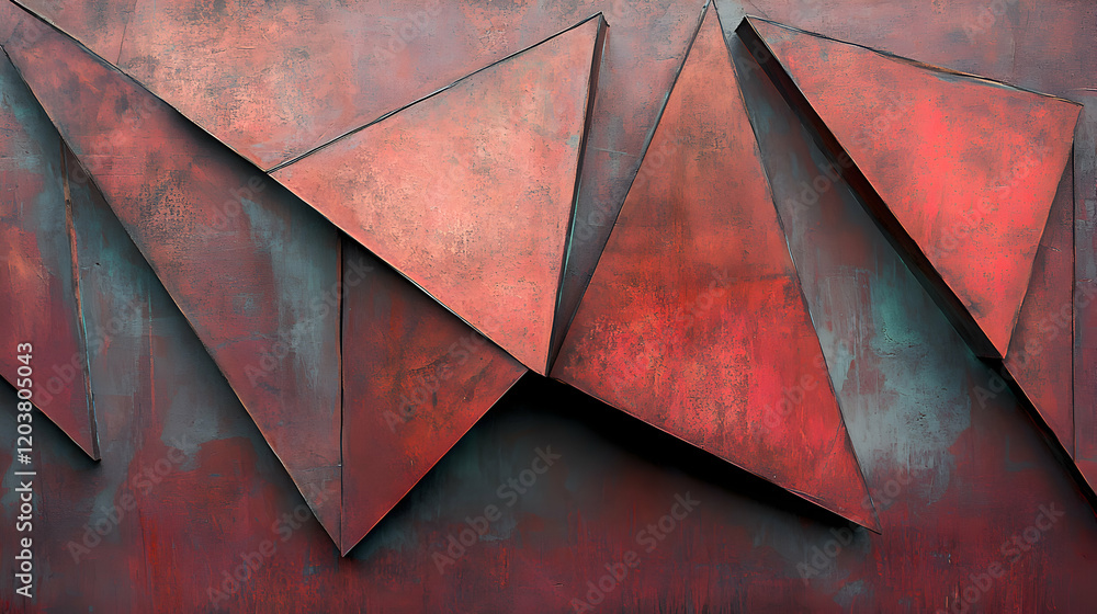 Poster abstract textured background of overlapping rusty red metal triangles. geometric pattern ideal for d