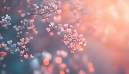 Soft Focus Image of Heart Shaped Flowers in Pastel Colors at Sunrise
