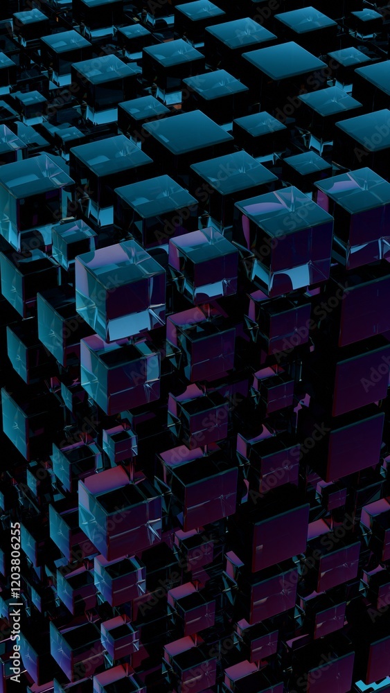 Poster abstract 3d glass cubes on gradient sky background