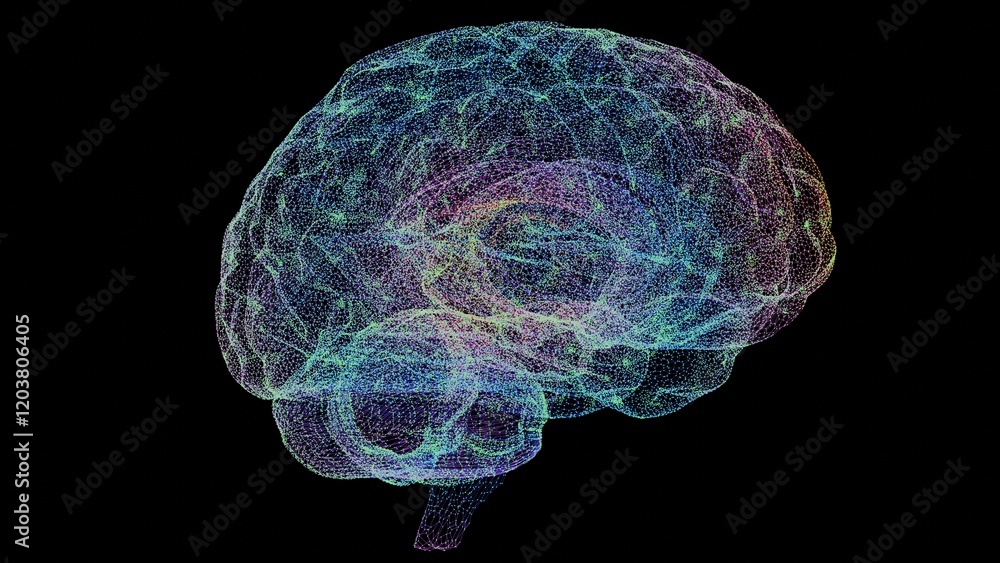 Aufkleber abstract digital brain wireframe with multicolor gradient
