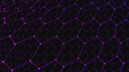 Futuristic Hexagonal Grid with Purple Neon Glow