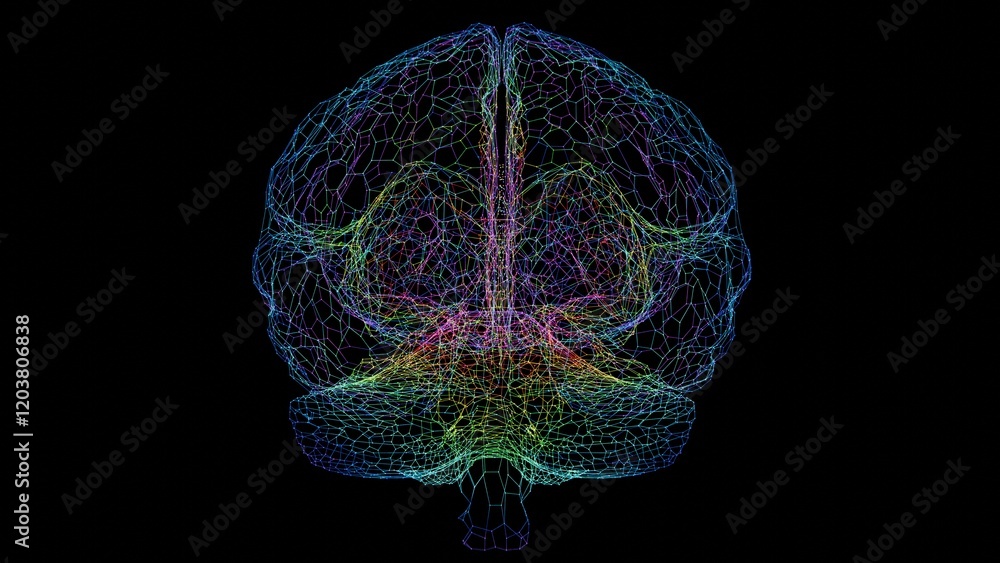 Fototapete abstract digital brain wireframe with multicolor gradient