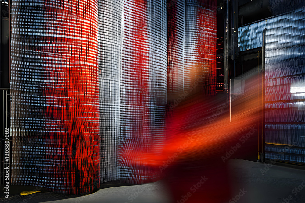 Poster abstract image of motion blur and red and white patterned wall. perfect for design or technology con