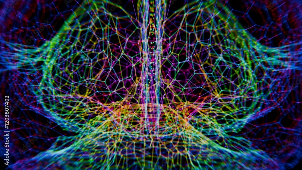 Aufkleber Abstract Digital Brain Wireframe Network Mesh in Red and Blue Gradient