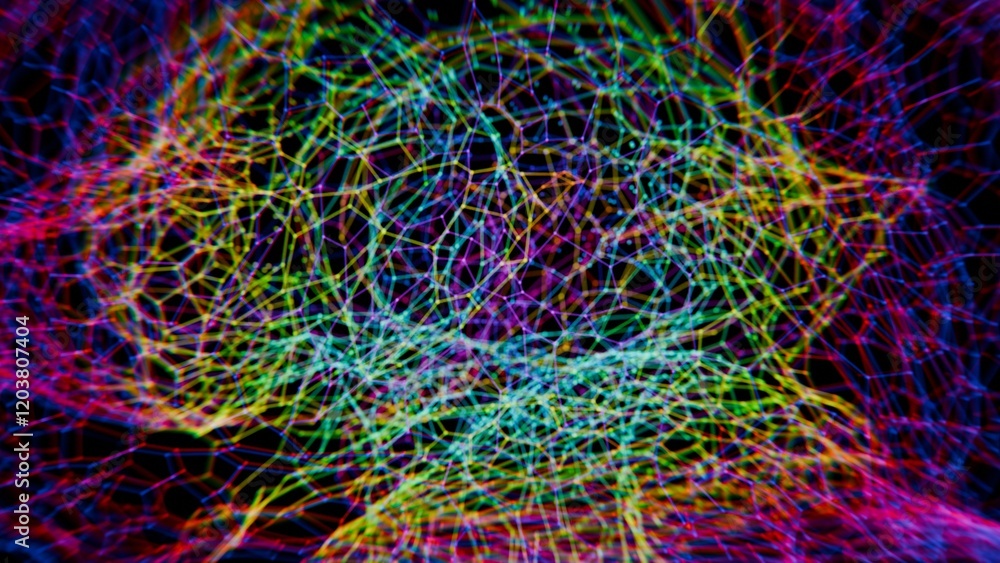 Poster abstract digital brain wireframe network mesh in red and blue gradient