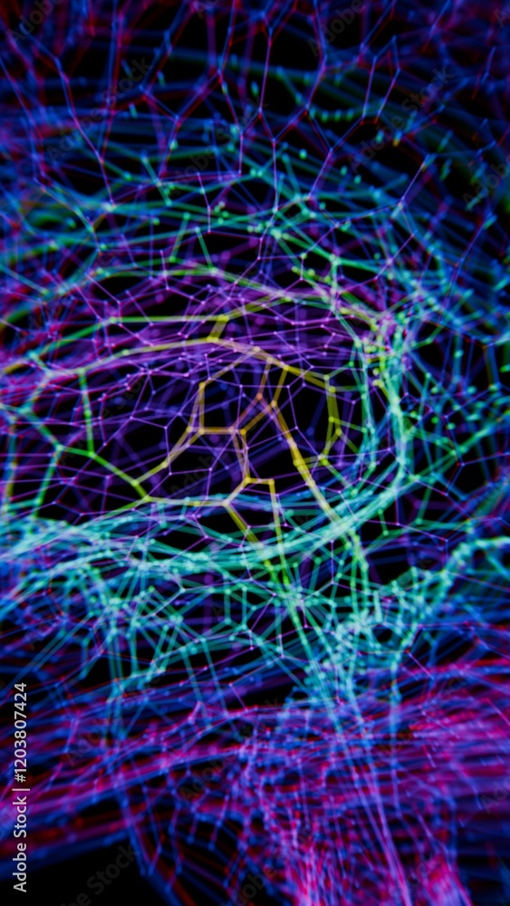 Poster Abstract Digital Brain Wireframe Network Mesh in Red and Blue Gradient