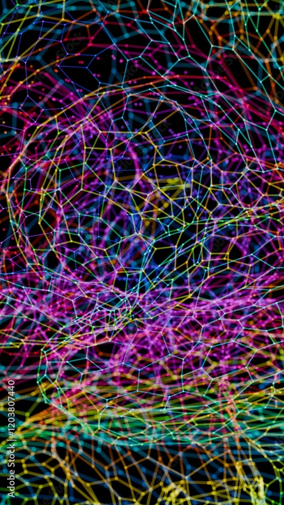 Aufkleber Abstract Digital Brain Wireframe Network Mesh in Red and Blue Gradient