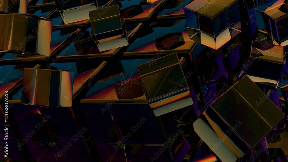 Poster abstract 3d glass cubes on gradient sky background