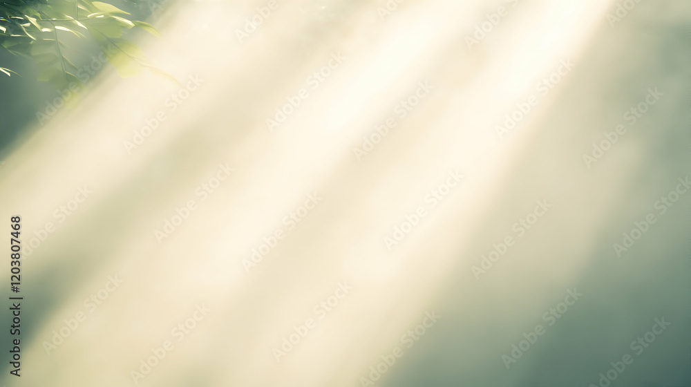 Poster serene sunbeams filtering through lush foliage, creating a soft, ethereal glow. ideal for background