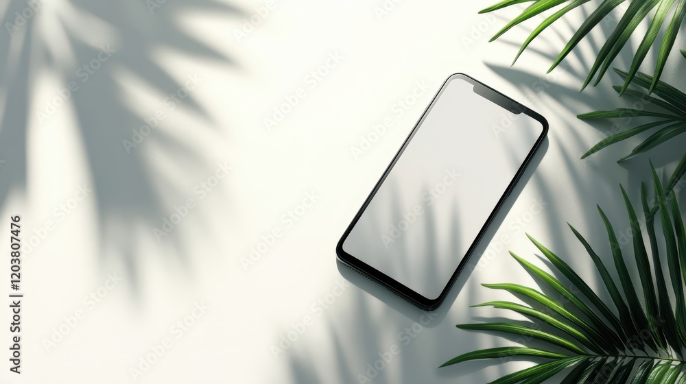 Canvas Prints blank mockup template of a smartphone placed on a smooth white background, with subtle shadows and m
