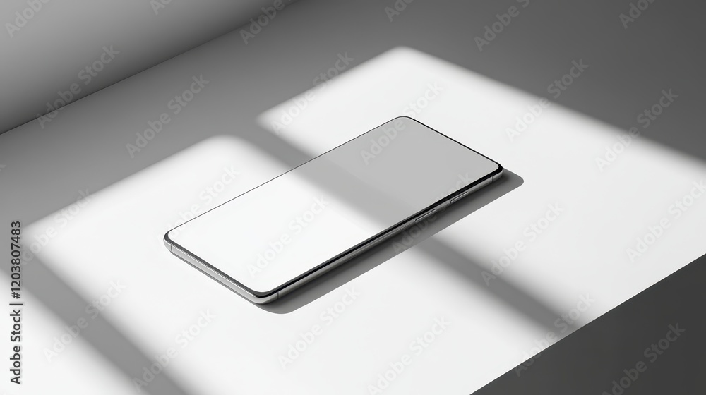 Canvas Prints blank mockup template of a slim smartphone on a light gray surface, with soft shadows and minimalist