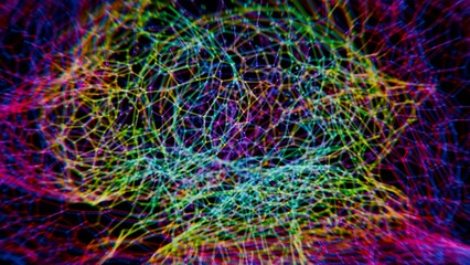 Abstract Digital Brain Wireframe Network Mesh in Red and Blue Gradient