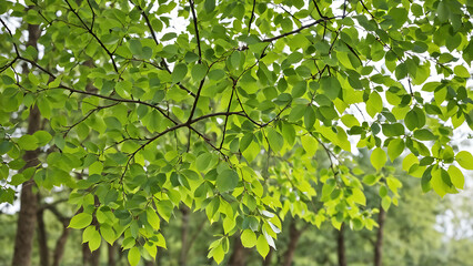 Fototapeta premium Fresh green leaves growing from the tree