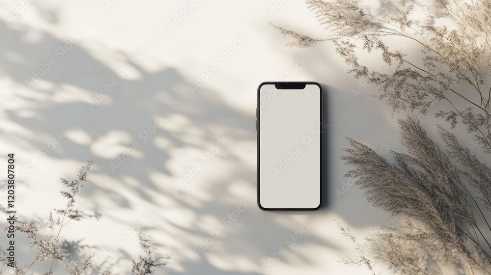 Canvas Prints blank mockup template of a smartphone on a light neutral background, surrounded by soft highlights a