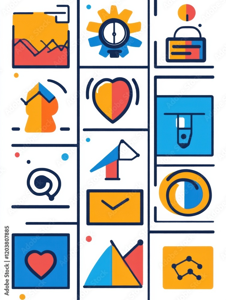Poster Colorful geometric patterns illustrating technology and data analysis concepts in a modern design environment. Generative AI