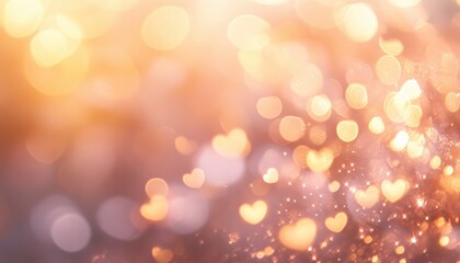 Warm Golden Heart Shaped Bokeh Lights Romantic Background