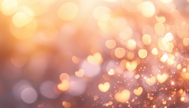Warm Golden Heart Shaped Bokeh Lights Romantic Background